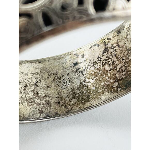 Set 2 Brighton Bangle Bracelets Retired Vintage Scroll Hearts Thick Chunky Silve - Picture 6 of 16